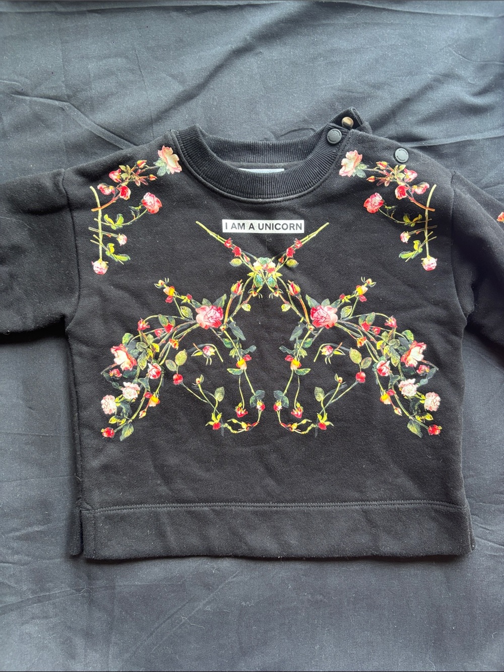 Burberry Black Kids Sweatshirt with Floral Embroidered Unicorn Motif